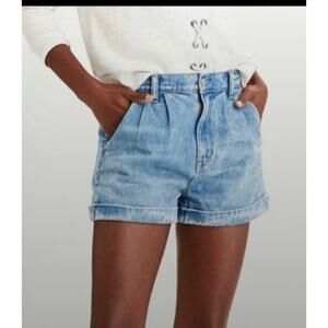 American Eagle Mom Denim Jean Shorts Pleated Medium Wash Womens Plus Size 18